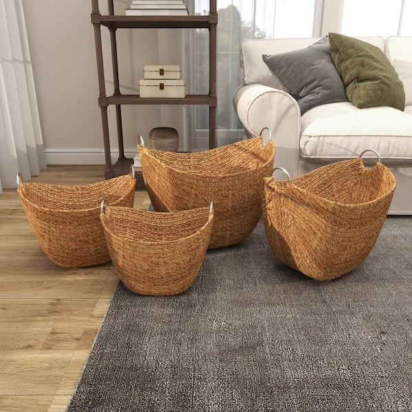 Litton Lane Seagrass Handmade Woven Storage Basket with Metal Handles (Set of 4)