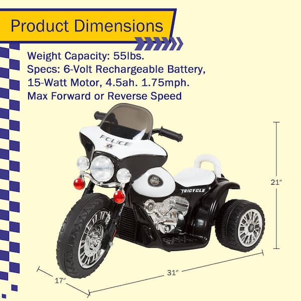 Lil Rider 3-Wheel Battery Powered Ride on Toy Motorcycle Police