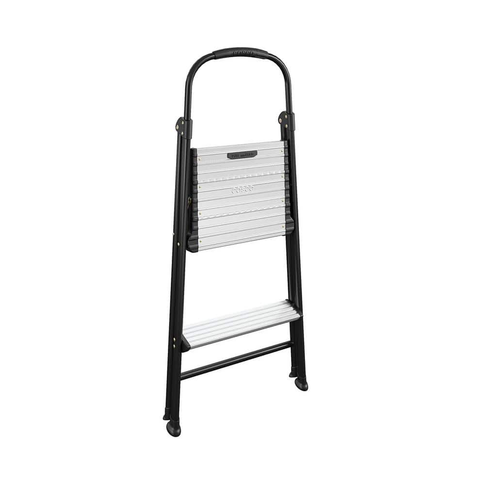 Compact 40.75" Black Foldable Steel Step Stool with Rubber Grip