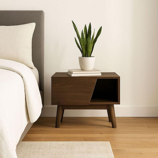 Abelard Walnut 1 Drawer 24 in. Nightstand
