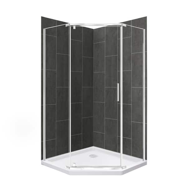 CRAFT + MAIN Cove 36 in. L x 36 in. W x 78 in. H Corner Shower Stall/Kit with Corner Drain in Slate and Silver