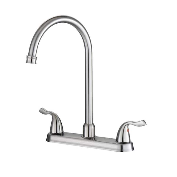 Unbranded 8 in. Centerset Kitchen Sink Faucet, Double Handle 3-Holes 360° Standard Kitchen Faucet in Brushed Nickel