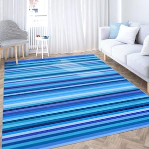 Crayola Stripe Blue 6 ft. 7 in. x 9 ft. 3 in. Area Rug