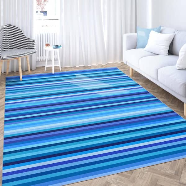 Crayola Stripe Blue 6 ft. 7 in. x 9 ft. 3 in. Area Rug