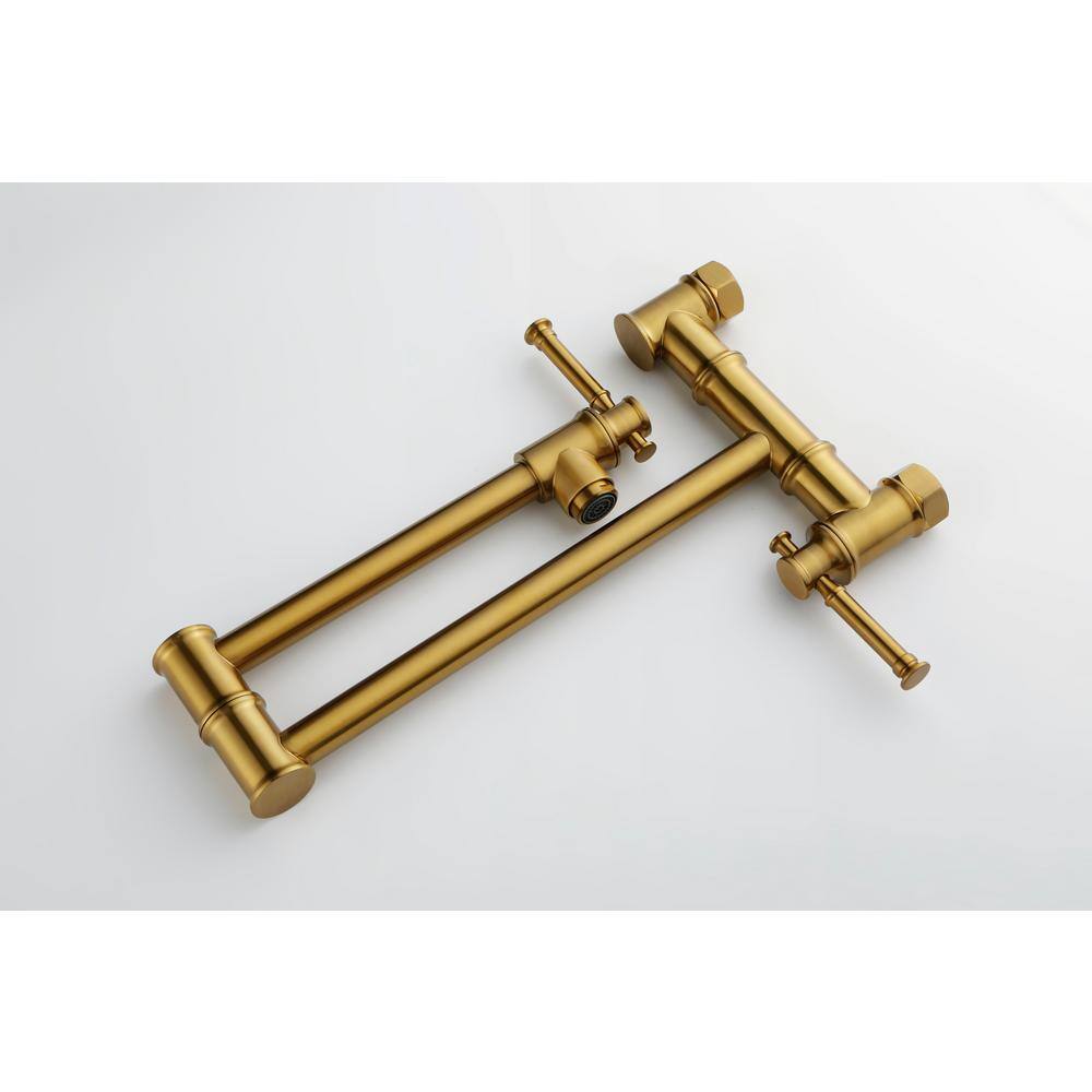 Brushed Gold Brass Wall-Mount Pot Filler Faucet with Swing Arm