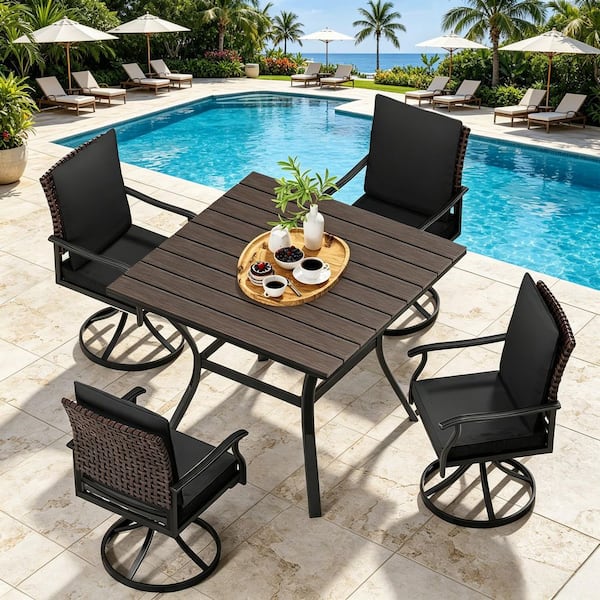 Lycvki 5-Piece Black Metal Outdoor Dining Set with 4 Swivel Dining ...