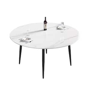 70.87 in. Rectangle White Sintered Stone Tabletop Dining Table with Carbon Steel Base (Seats-8)