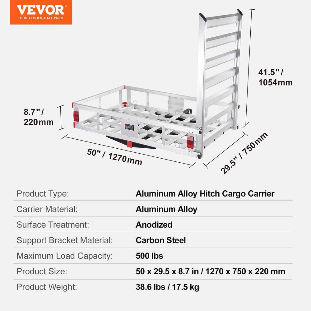 VEVOR Aluminum Hitch Cargo Carrier with Folding Ramp for Vans and Trucks