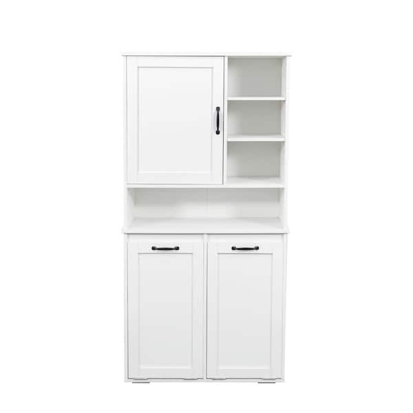 31.5 in. W x 15.75 in. D x 62.99 in. H White Linen Cabinet with Open Shelve, Adjustable Shelf