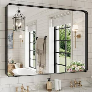 48 in. W x 40 in. H Rectangular Framed French Cleat Wall Mounted Tempered Glass Bathroom Vanity Mirror in Matte Black