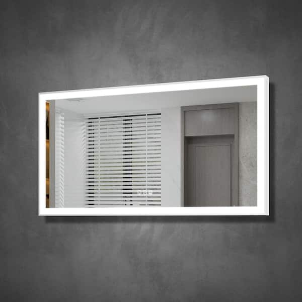 WELLFOR ERIC 55 in. W x 30 in. H Rectangular Aluminum Framed 3-Colors Dimmable LED Wall Bathroom Vanity Mirror in White, Memory