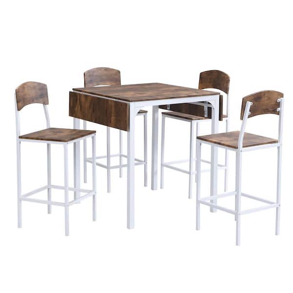 5-piece Metal Rectangular Counter Height Outdoor Dining Table Set with 4 Dining Chairs in Rustic Brown Tabletop
