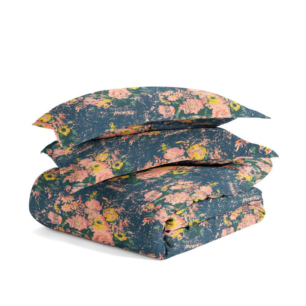 Navy Floral Microfiber Reversible Comforter Set, Twin/Twin XL