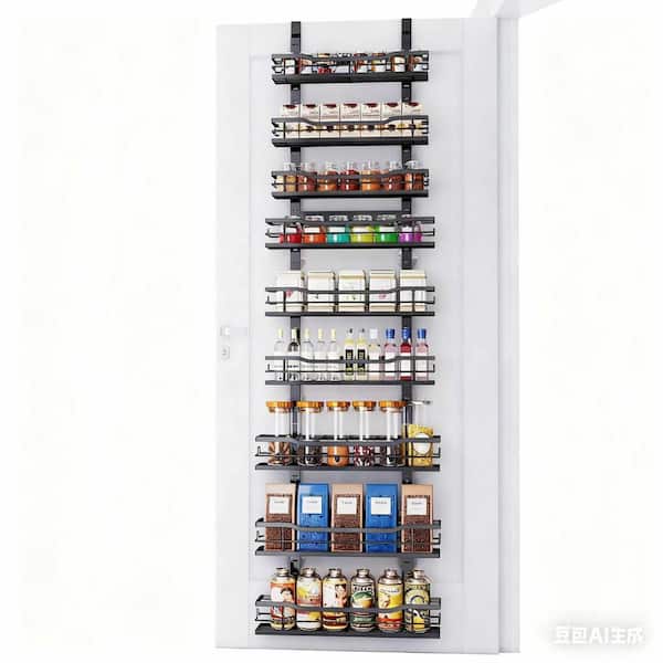 9-Tier Cast Iron Over The Door Organizer with Adjustable Baskets and Easy Installation in Black
