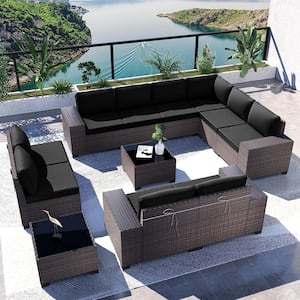 12-Piece Wicker Outdoor Sectional Set with Black Cushion