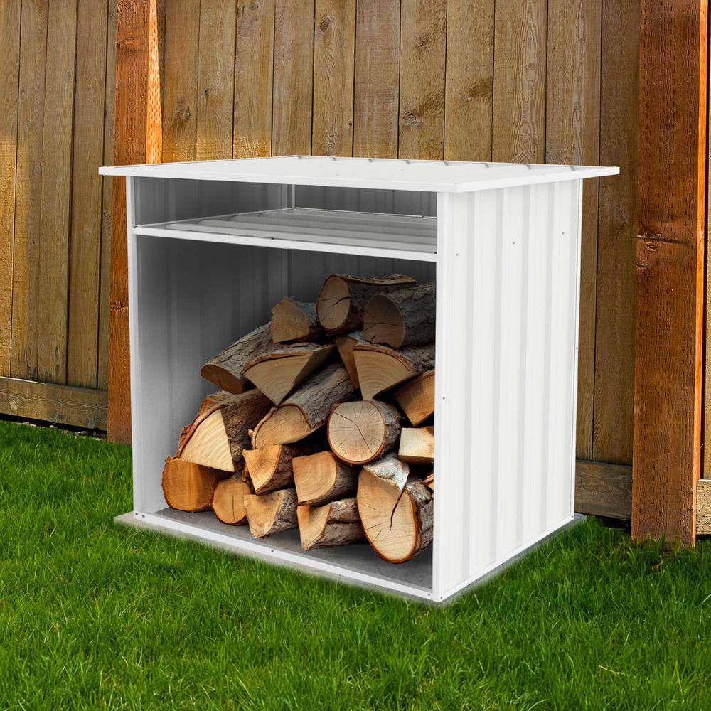 Surfmist White Metal Storage Shed with Shelving