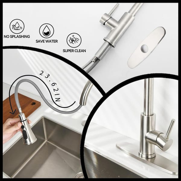 17.32 in. H Brushed Nickel High Arc Single Handle Pull Down Sprayer Kitchen Faucet with 360° Swivel