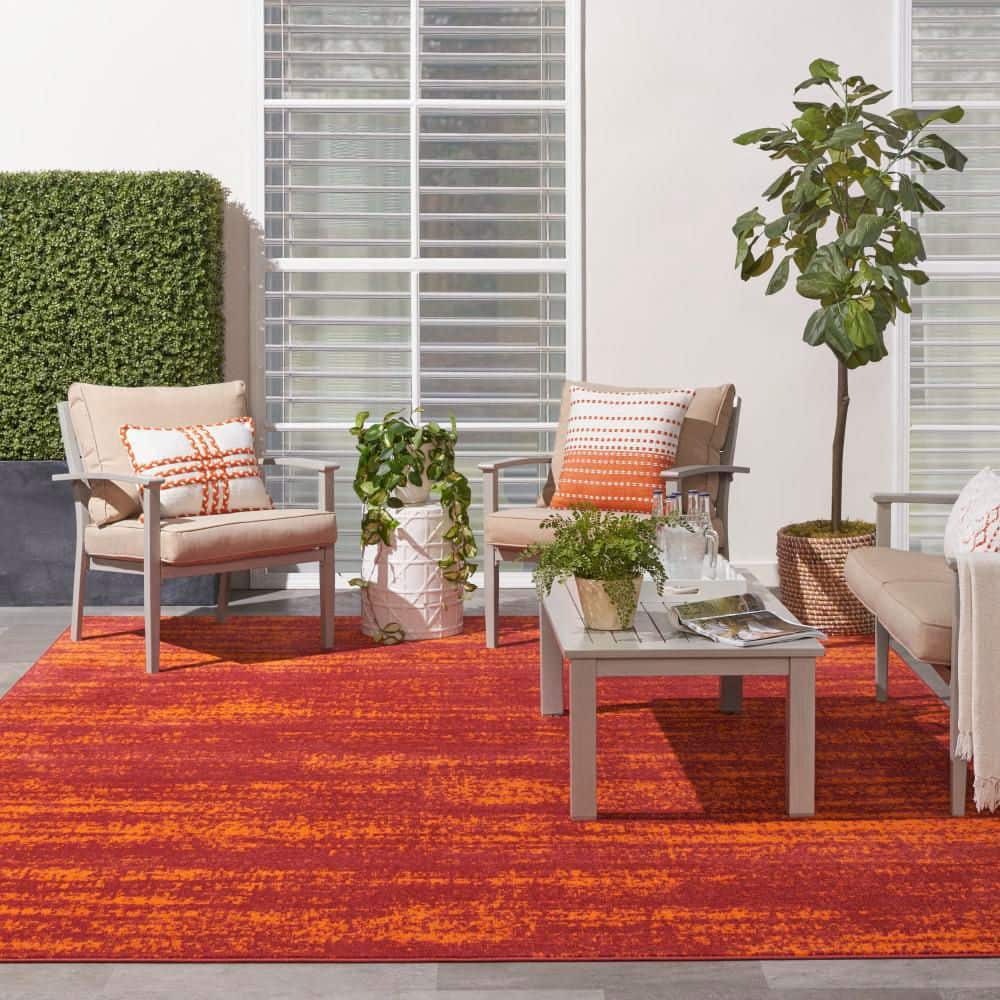 Reversible Red Abstract Synthetic Easy Care Rug 9 ft x 12 ft