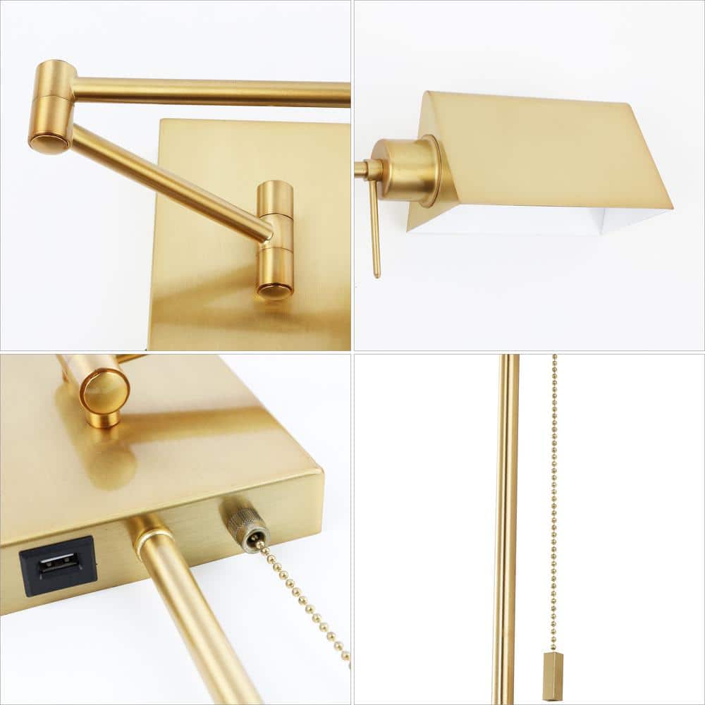 Arlo Brass Gold 22" Swing Arm LED Wall Sconce with Metal Shade