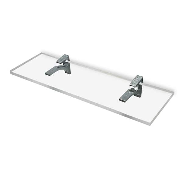 Fab Glass and Mirror 6 in. W. x 0.75 in. H x 18 in. D Floating Wall Mount Clear Acrylic Rectangular Shelf 3/4 in. Thick in Chrome SC Brackets