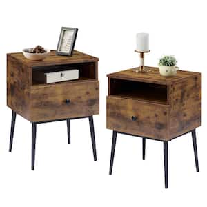 NightStands Set of 2, Square End Side Table with Drawer and Storage Space for Sofa Couch, Living Room and Bedroom, Brown