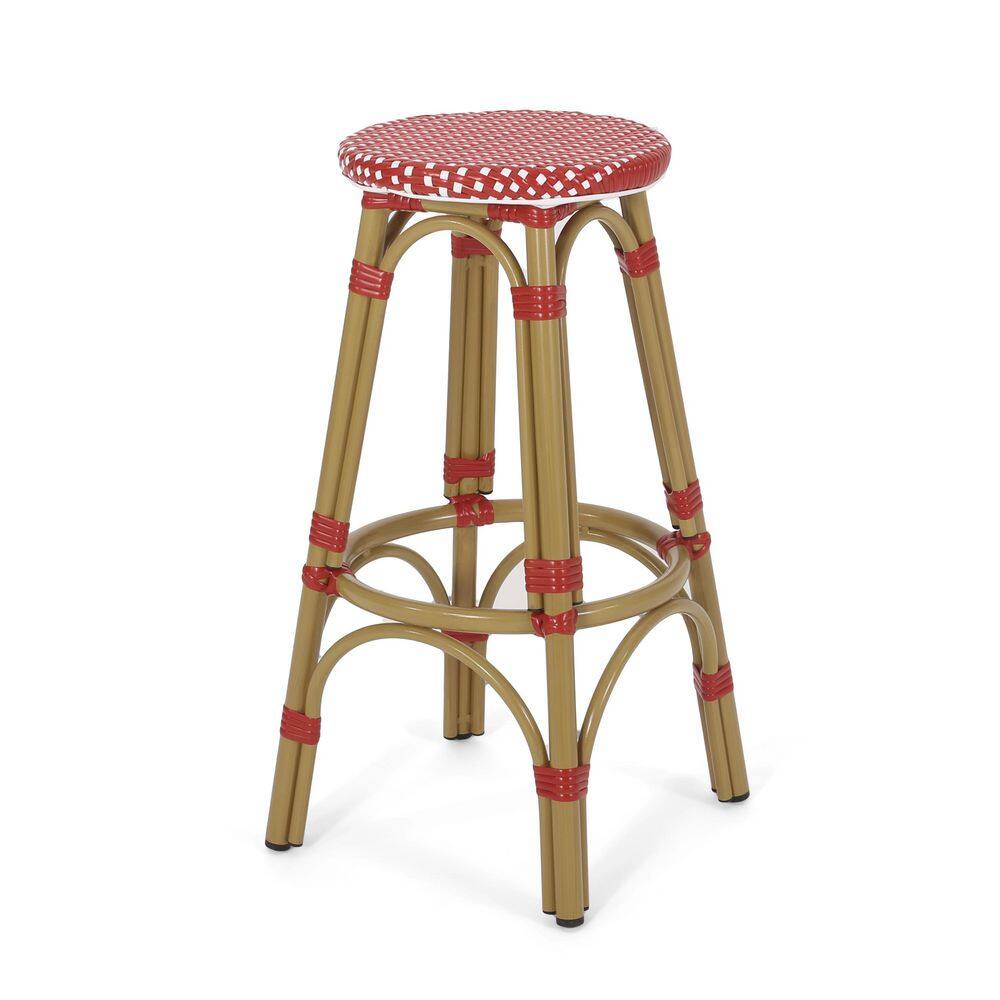 Starla French-Inspired Red and White Bamboo-Finish 29.5" Outdoor Barstools