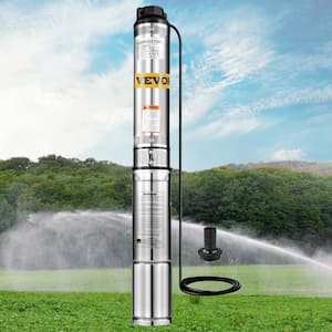 0.5 Hp Submersible Deep Well Pump 25GPM Stainless Steel Deep Well Pump Head Lift 164 ft. Water Well Pump for Industrial