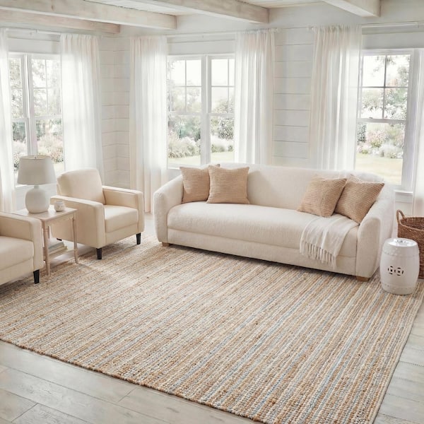 Natural Fiber 10 ft. x 14 ft. Gray/Natural Woven Crosstitch Area Rug