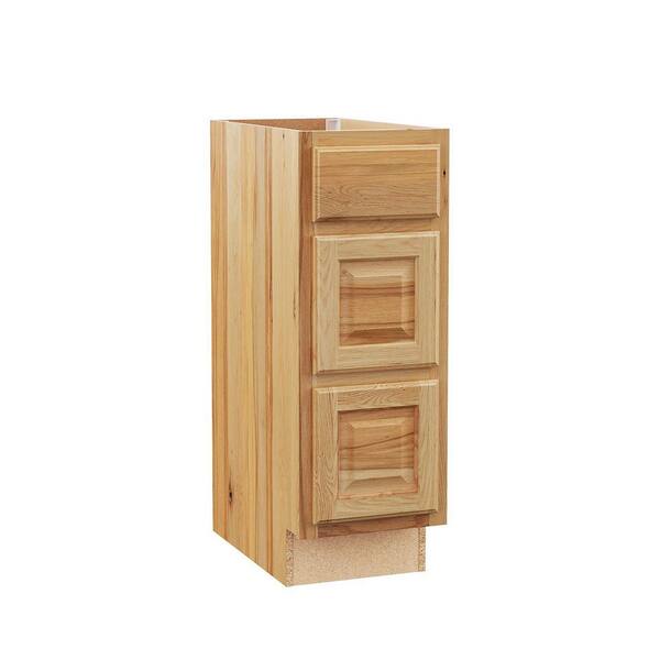 Hampton 12 in. W x 21 in. D x 34.5 in. H Assembled Bath 3 Drawer Base Bathroom Cabinet in Natural Hickory