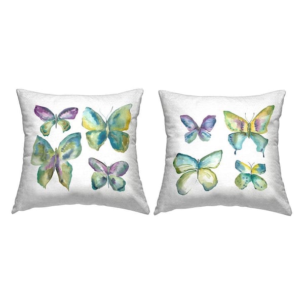 Stupell Industries Abstract Butterflies on White Green Square Outdoor Throw Pillow 2-Pack