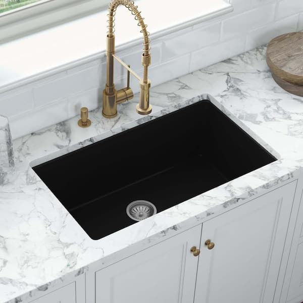 Ruvati Fiamma 30 in. Drop-in/Undermount Single Bowl Glosy Black Fireclay Kitchen Sink