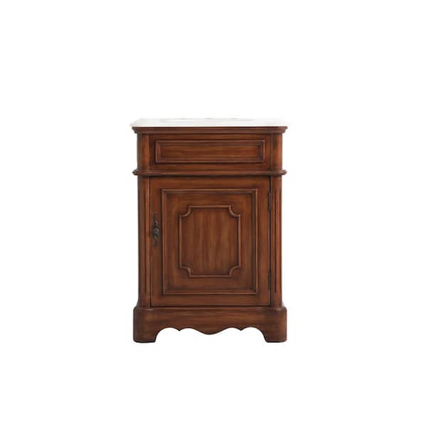 Unbranded Simply Living 24 in. W x 19 in. D x 33 in. H Bath Vanity in Teak with White Marble Top