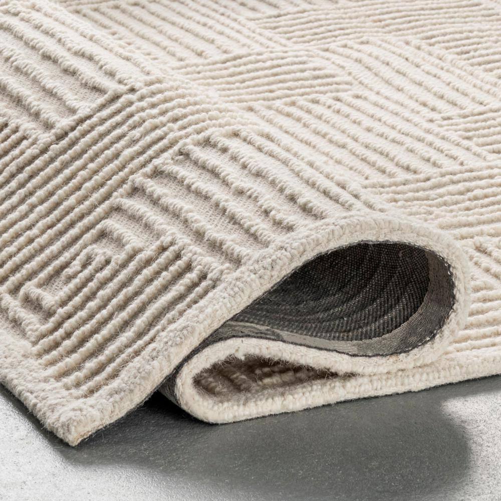 Handmade Ivory Wool Geometric 8' x 10' Area Rug