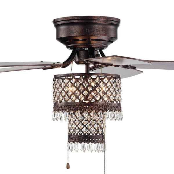 Warehouse of Tiffany Arin 52 in. Indoor Bronze Finish Pull Chain Ceiling Fan with Light Kit