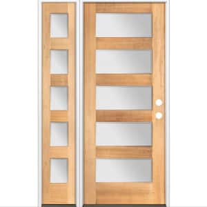50 in. x 80 in. Modern Douglas Fir 5-Lite Left-Hand/Inswing Frosted Glass Clear Stain Wood Prehung Front Door w/ LSL