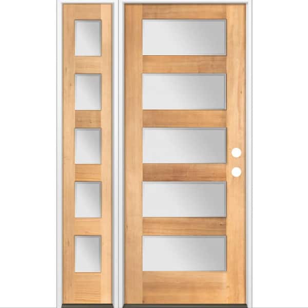 Krosswood Doors 50 in. x 80 in. Modern Hemlock 5-Lite Left-Hand/Inswing Frosted Glass Clear Stain Wood Prehung Front Door w/ LSL