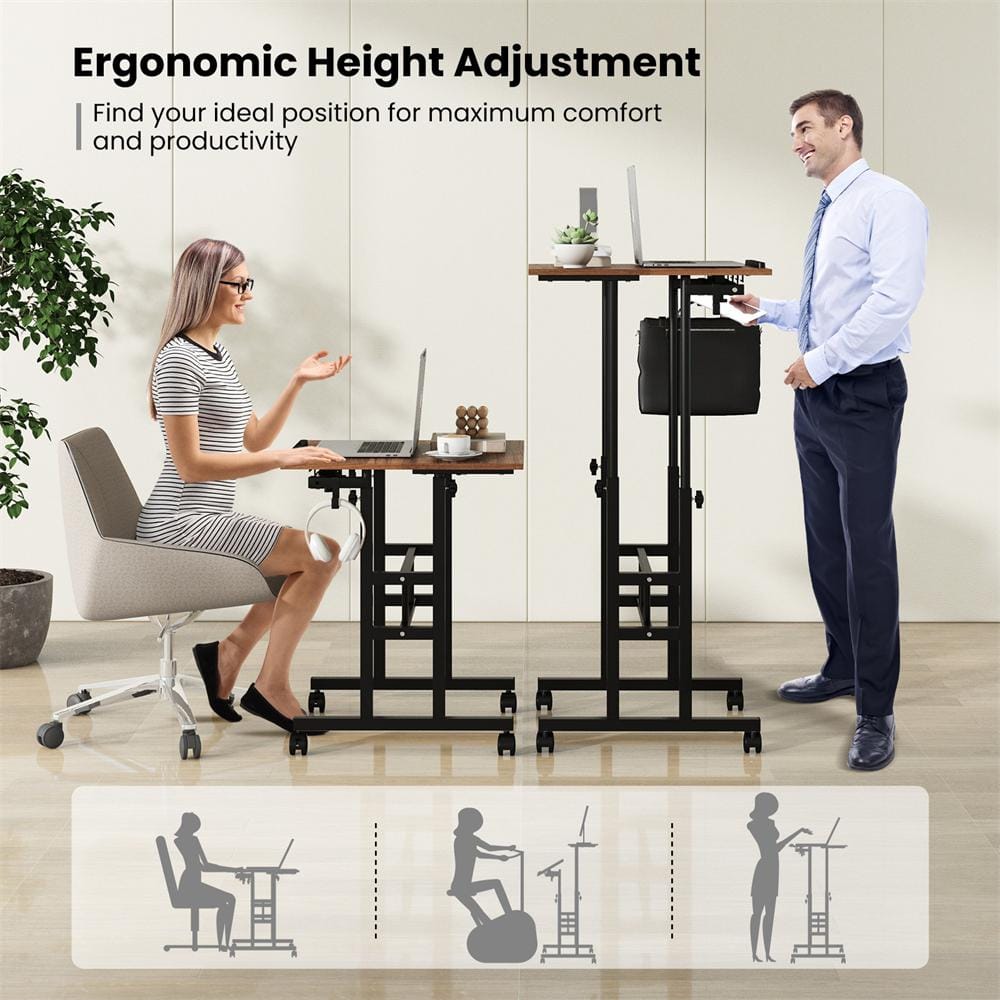 Walnut Adjustable Height Standing Desk with Drawer and Headphone Hook