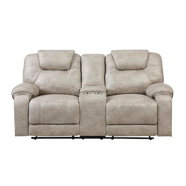 Emily 75 in W Pewter Microfiber 2-Seater Manual Double Reclining Love Seat with Center Console