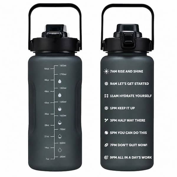 64 oz. Aqua Plastic Tritan Motivational Time Marker Leakproof Straw Handle Fitness Water Bottle 1 Bottle