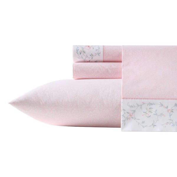Laura Ashley Victorian Scroll 4-Piece Pink Cotton Full Sheet Set
