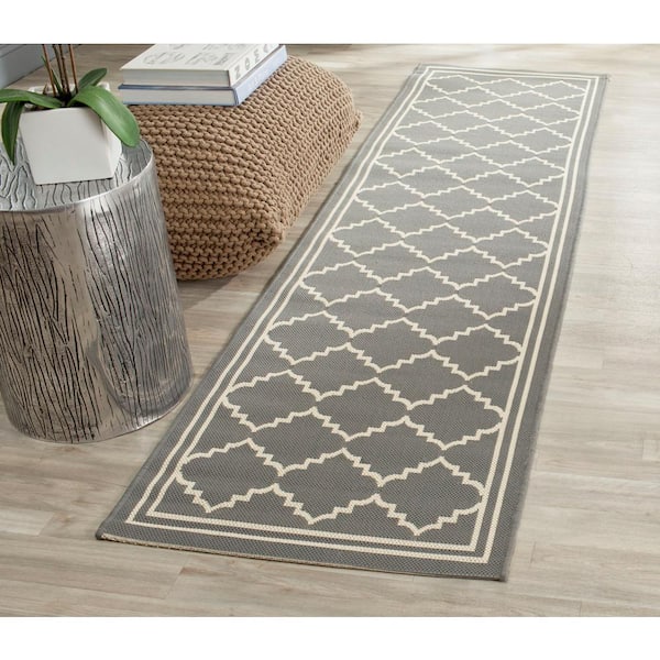 Courtyard Gray/Beige 2 ft. x 8 ft. Geometric Indoor/Outdoor Patio  Runner Rug