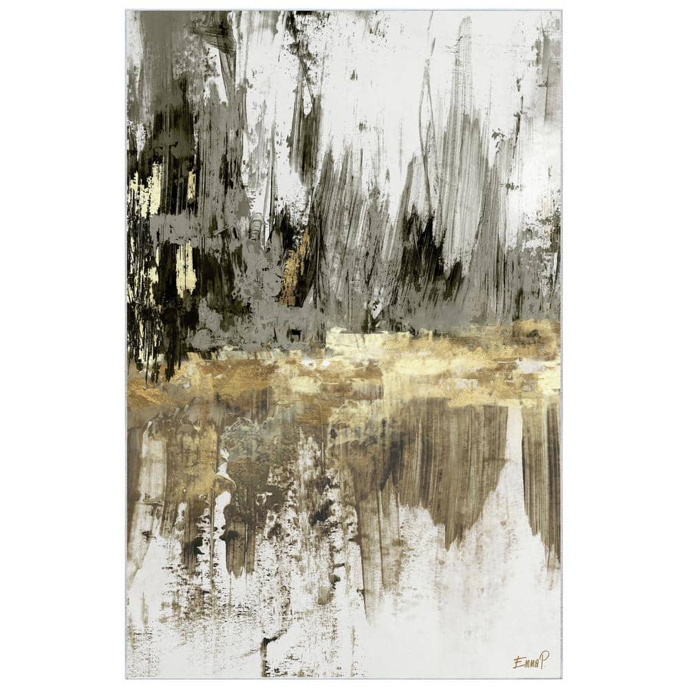 Gray and Gold Abstract Art Washable Polyester Area Rug 5' x 7'