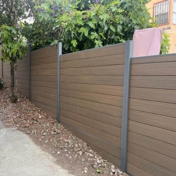 Complete Kit 6 ft. x 6 ft. Wood Grain Brown WPC Composite Fence Panel w/Bottom Squared Holders & Post Kits (10 set)