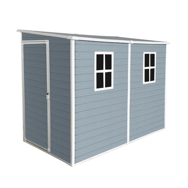 Gray 8 ft. W x 4 ft. D Outdoor Storage Shed with Floor Resin Shed with 2-Windows, Lockable Doors for Patio (32 sq. ft.)