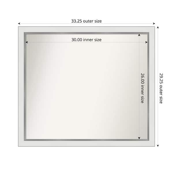 Amanti Art Medium Rectangle Satin White Silver Casual Mirror (29 in. H x 33 in. W)