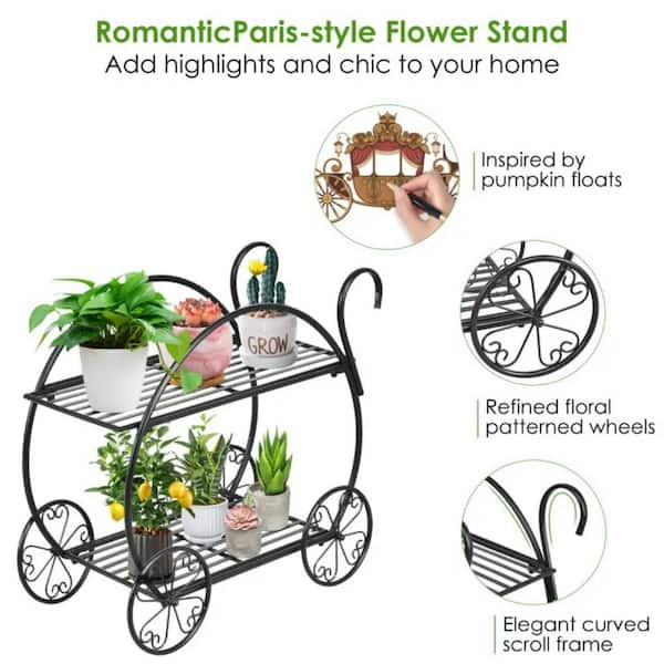 Cubilan Black Metal Flower Cart Plant Stand For Flower Plant - 26