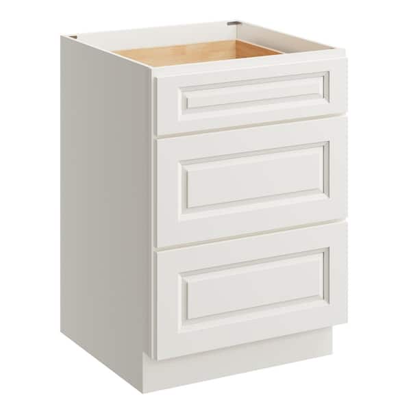 24 in. W x 24 in. D x 34.5 in. H Plywood Ready to Assemble Floor Base Kitchen Cabinet in Glacier White with 3 Drawers