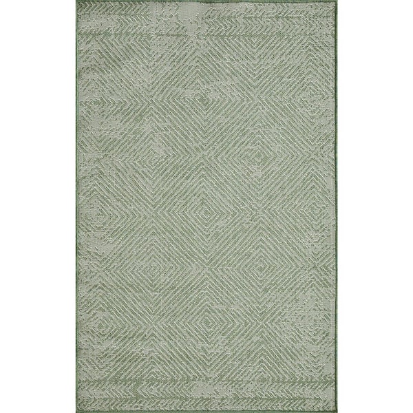 LOOMAKNOTI Breyleigh Carzon Cream/Green 3 ft. x 5 ft. Geometric Polypropylene Indoor/Outdoor Area Rug