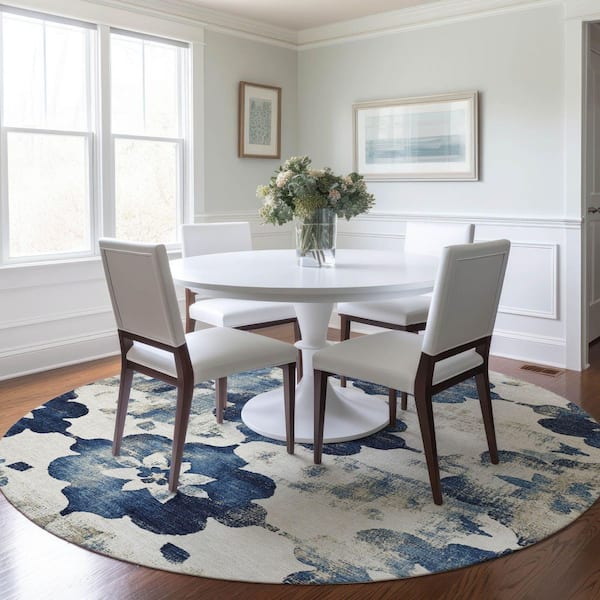 Chantille Machine Washable Indoor/Outdoor Abstract ACN1802 Navy 8 ft. x 8 ft. Round Rug