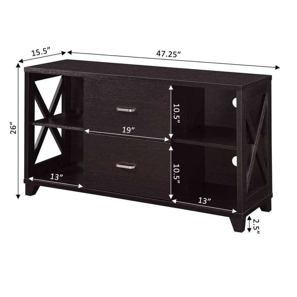 Espresso 48" TV Stand with Cabinet and Shelves